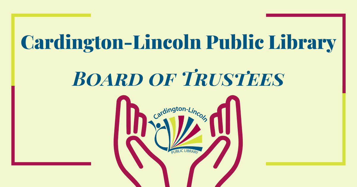 Cardington-Lincoln Public Library board of trustees. Image of a pair of open hands holding the logo of the library.