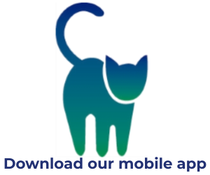 Cool cat logo with text "download our mobile app"