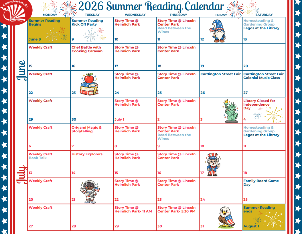 summer reading calendar of programs