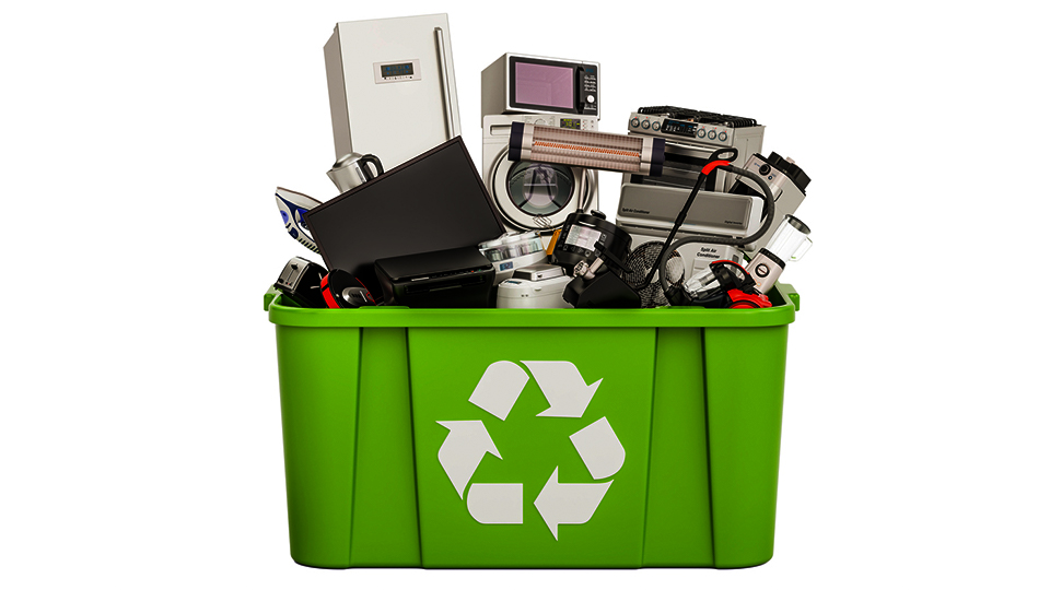 Recycling bin with electronics